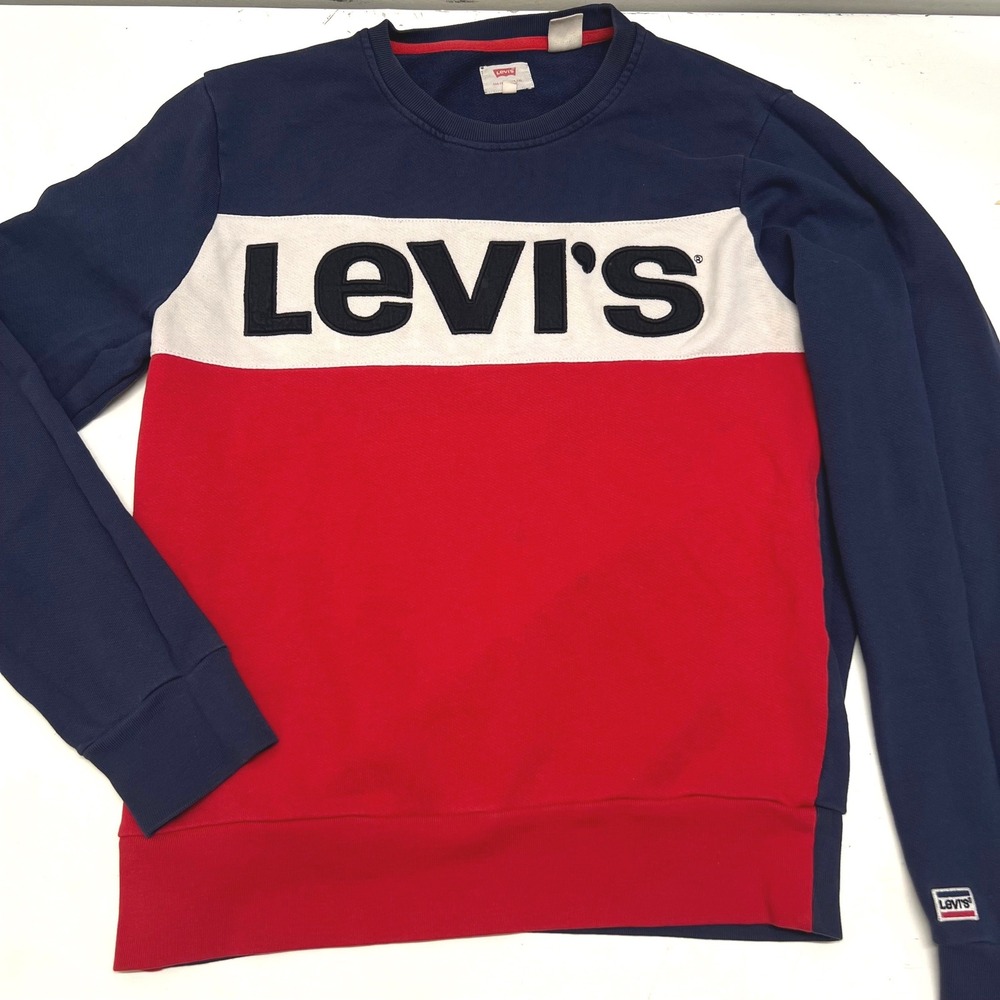 Levis Mens Small Colorblock Preppy  Crewneck Sweatshirt Long Sleeve Pullove